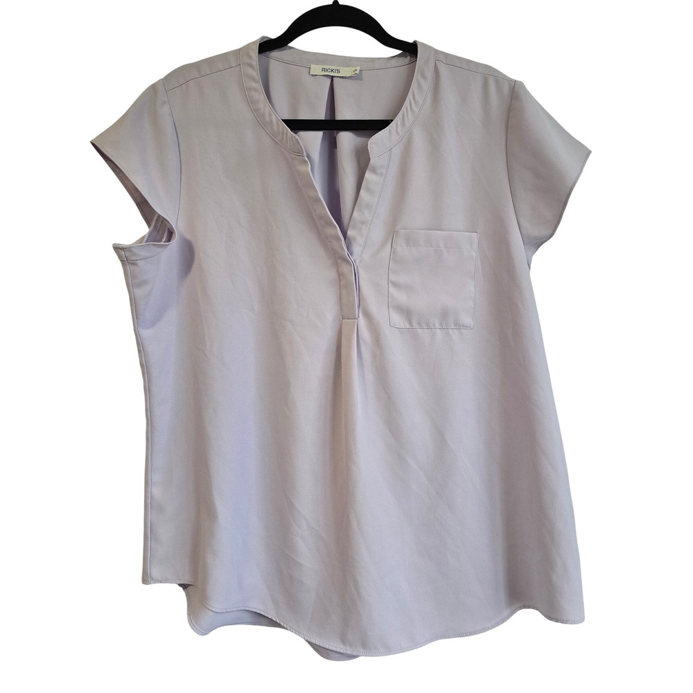 Ricki's Lavender Purple Split Neck Short Sleeve Blouse Top ED2112-HEN4553R L/G